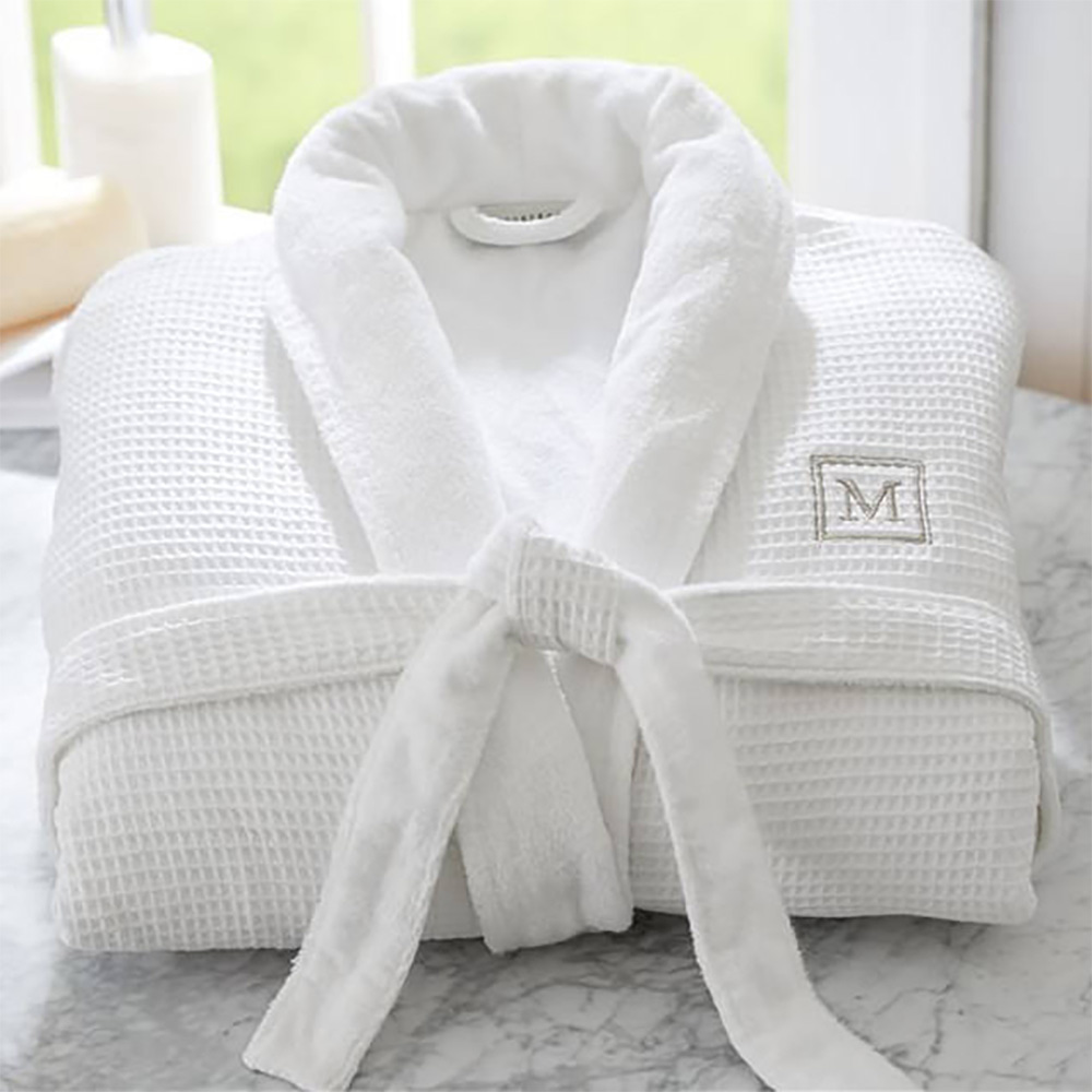 Outer Cotton Waffle, Inner Cotton Terry Double Sided  Waffle & Terry Shawl Collar  Bathrobe