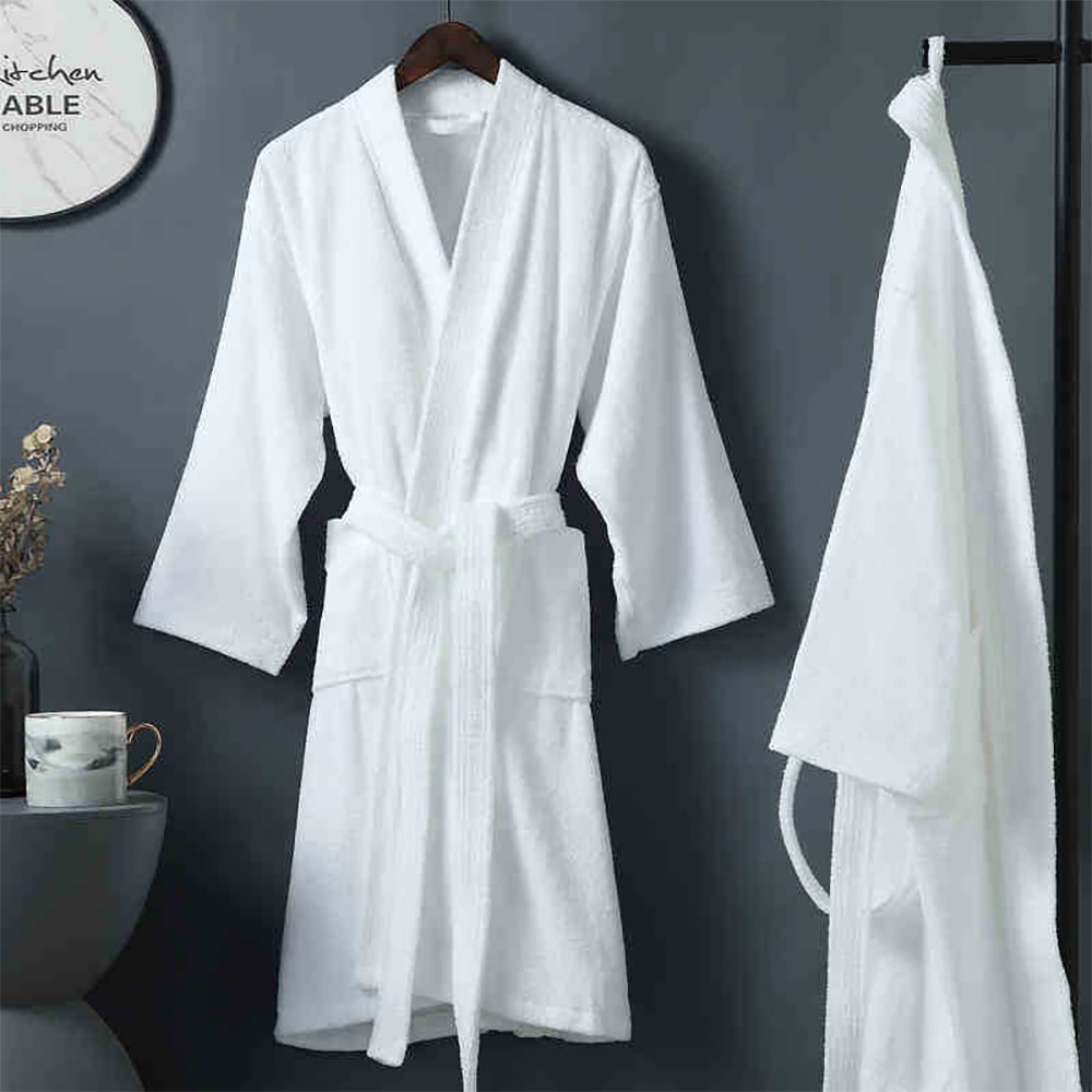 Pure Cotton, Outer & Inner Terry Kimono Collar Terry Bathrobe