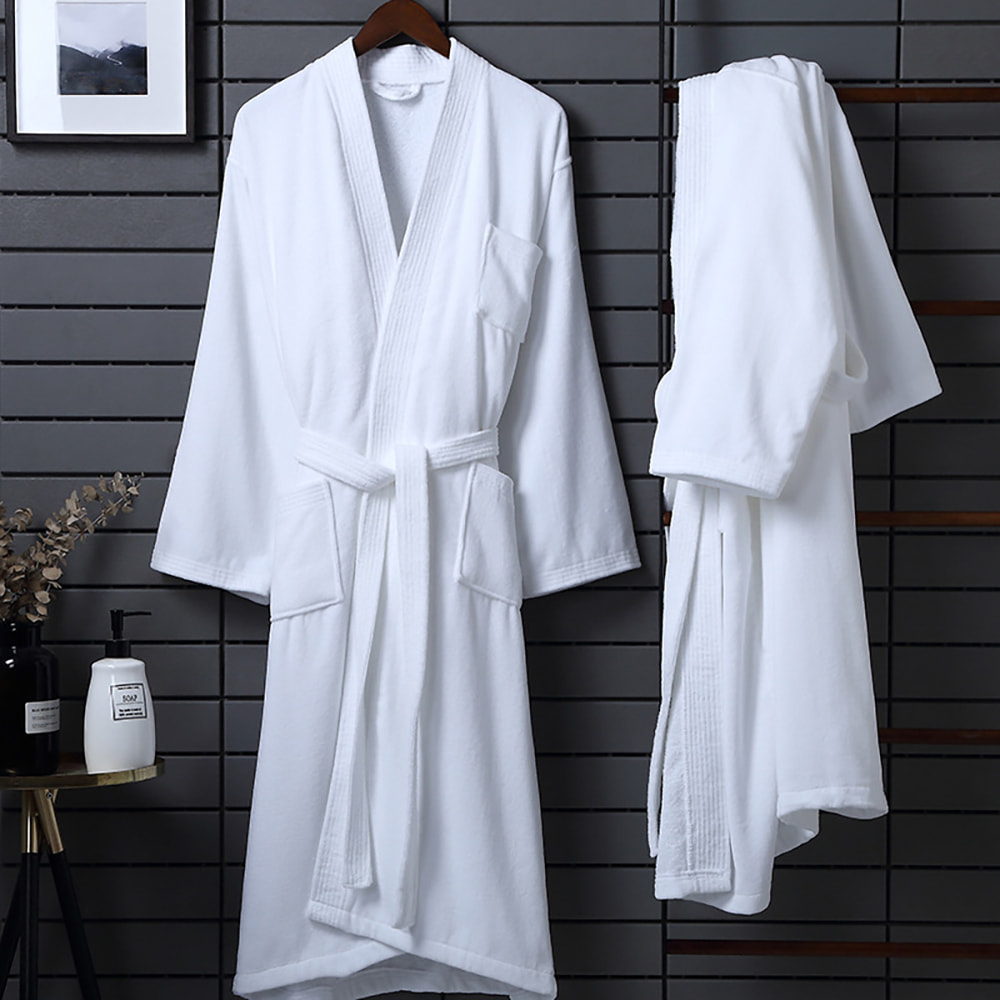 Pure Cotton, Outer Velour & Inner Terry Kimono Collar Velour Bathrobe